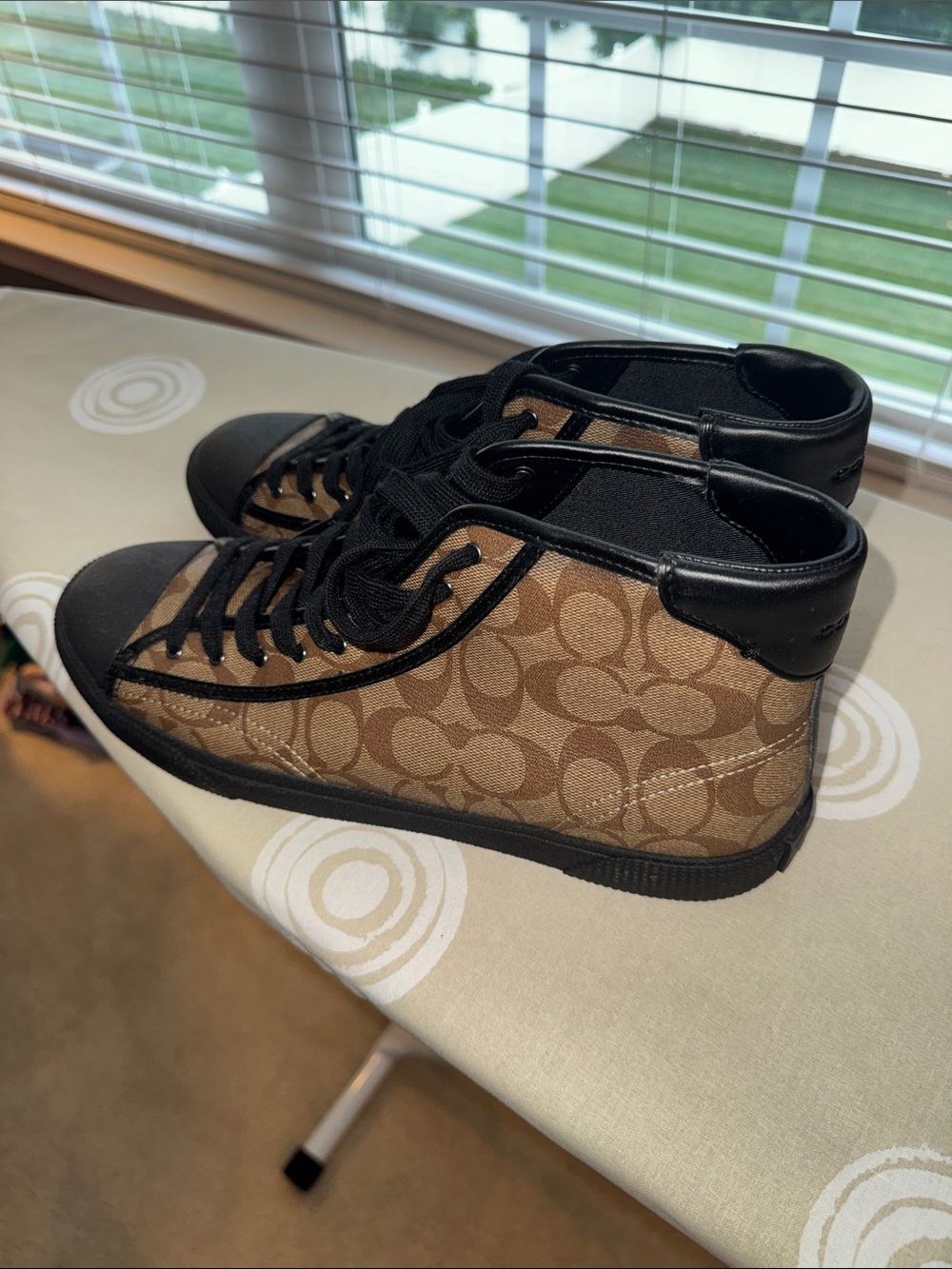 Coach Men Brown and Black Signature High-Top Sneakers